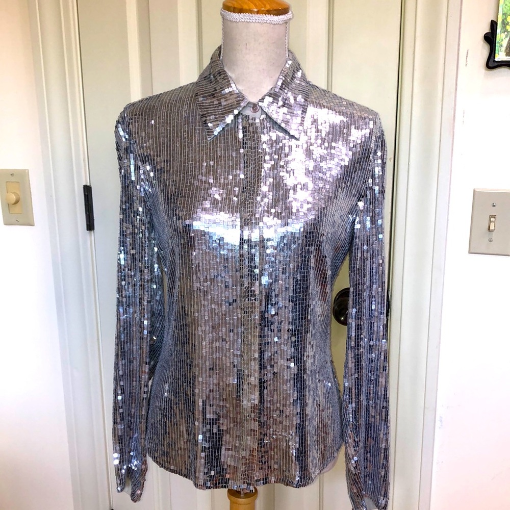 Exquisite Silver Square Sequin Blouse! - image 1